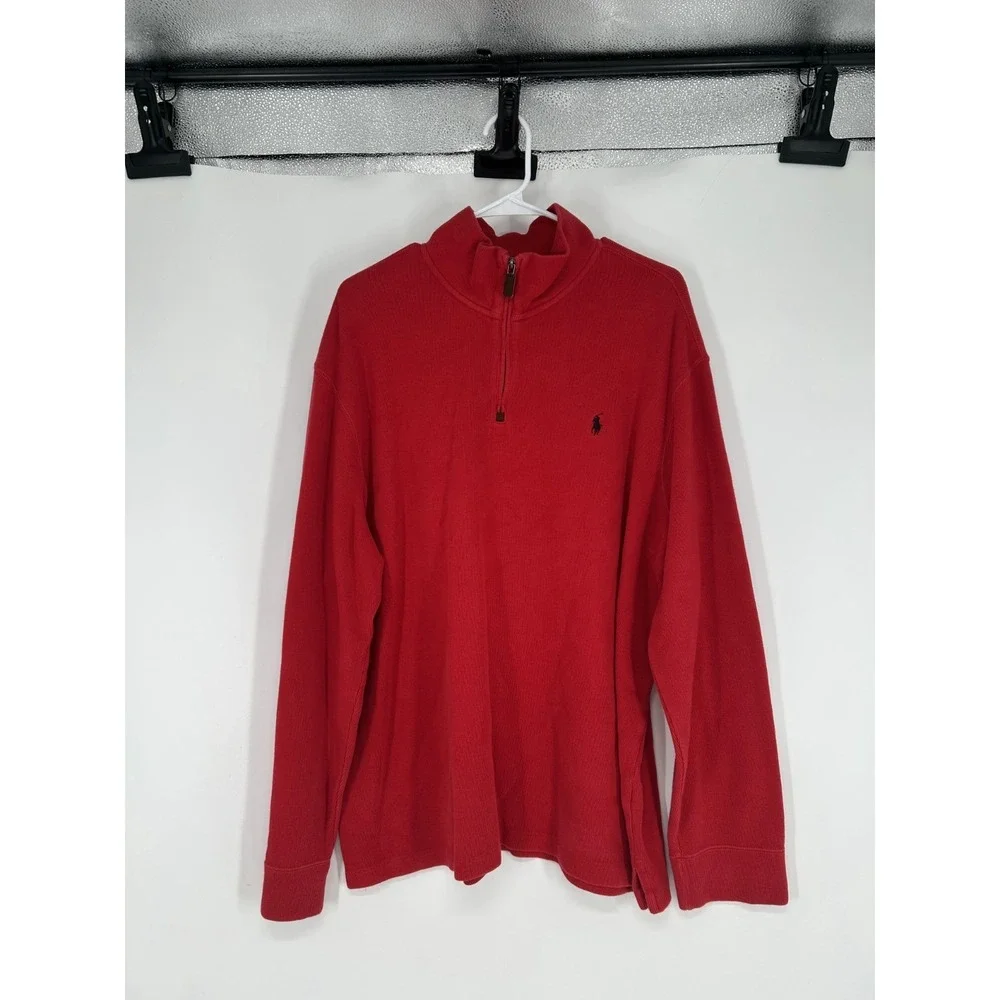Polo Ralph Lauren Sweater Leather Tab Quarter 1/4 Zip Pullover Red Knit Mens 2XL